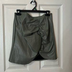 Green leather skirt
